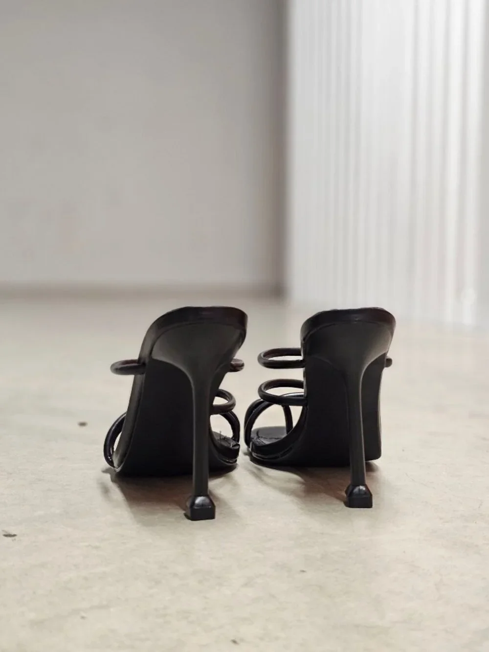 Strappy Black High Heel Sandals With Square Toe & Stiletto Design Bella Marie